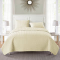 King Ivory Geometric Quilt Set - 3 Piece Bed Coverlet Bedding Set