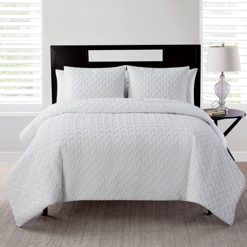 Twin XL White Geometric Comforter Set - Microfiber, 2-Piece