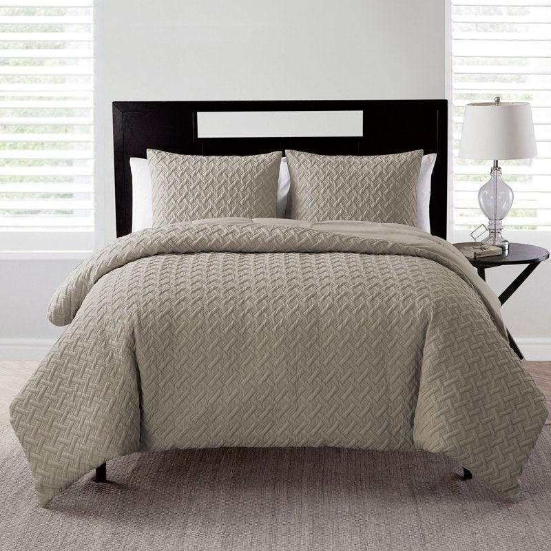 Taupe Geometric Comforter Set Full/Queen - Microfiber Bedding, VCNY Home Nina II
