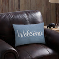 Welcome Embroidered Cotton Throw Pillow - 14x20 Inch Blue Decorative Cushion - Variation of Welcome