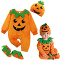 Baby Pumpkin Halloween Costume Set with Jumpsuit Hat and Shoes - Variation #02 (6-12 Months)
