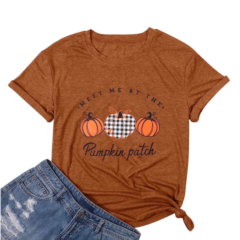Halloween Pumpkin Graphic T-Shirt for Women - XL C-Brown