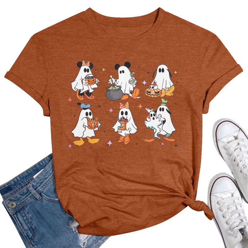 Women Halloween Pumpkin Ghost Graphic T-Shirt - Brown M