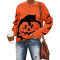 Orange Black Cat Pumpkin Halloween Sweatshirt for Women - S