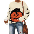 Apricot KimSoong Women's Halloween Sweatshirt Black Cat Pumpkin Graphic Pullover Crew Neck Long Sleeve