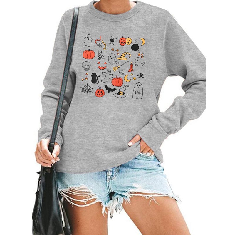 Women’s Halloween Pumpkin Ghost Graphic Sweatshirt - Gray, L