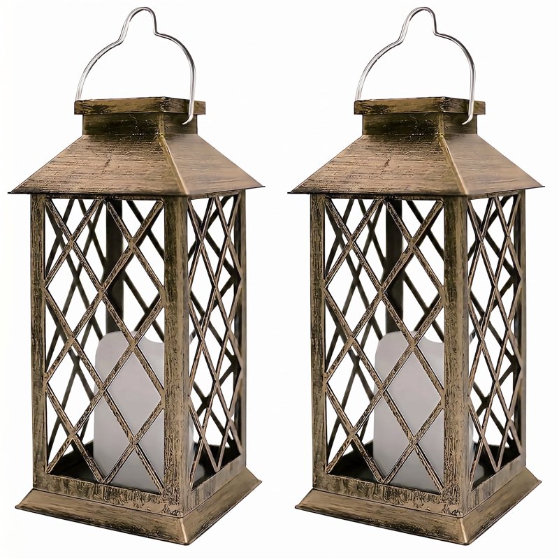 Outdoor Solar Lantern Set - Flickering Flameless Candle Lights for Garden & Patio - 2 Pack