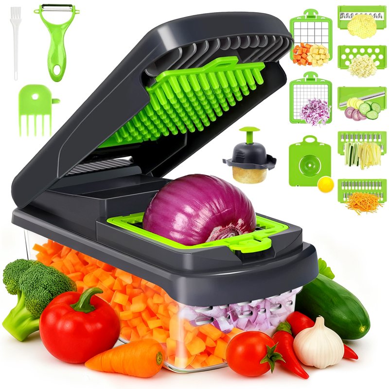 Vegetable Chopper with Container - 6 Stainless Steel Blades