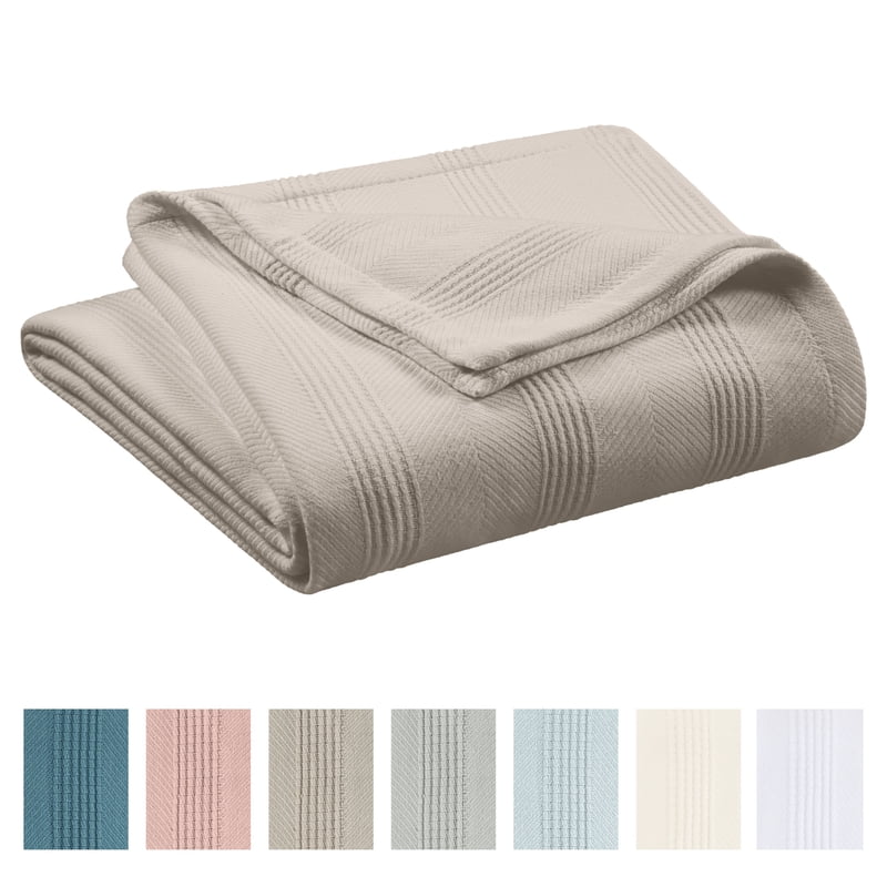 Twin Size Cotton Knit Blanket - All-Season Breathable Bed Cover - Mink