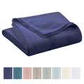 King Size Navy Cotton Knit Blanket - All-Season Breathable Bed Cover