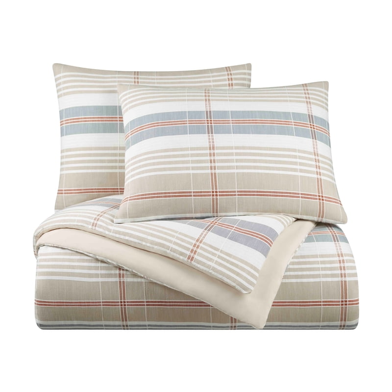 Queen Vellux Oslo Cotton Comforter Set - Taupe Down Alternative Bedding - Full/Queen