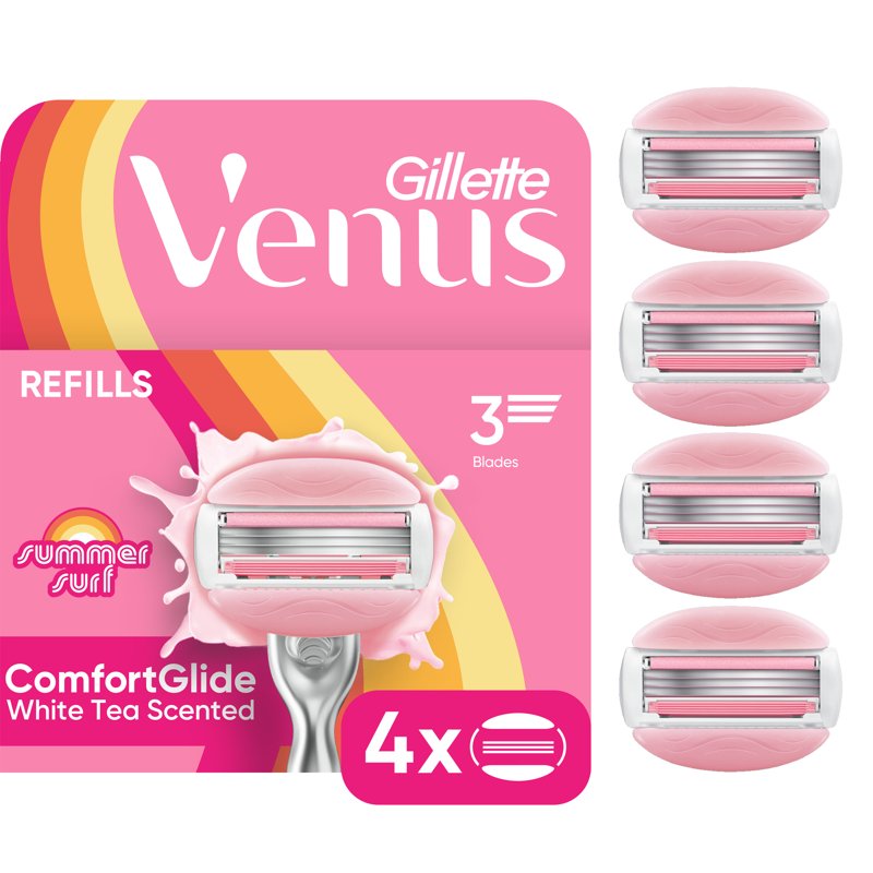 3-Blade Women's Razor Refills with Moisturizing Gel Bars, 4 Count