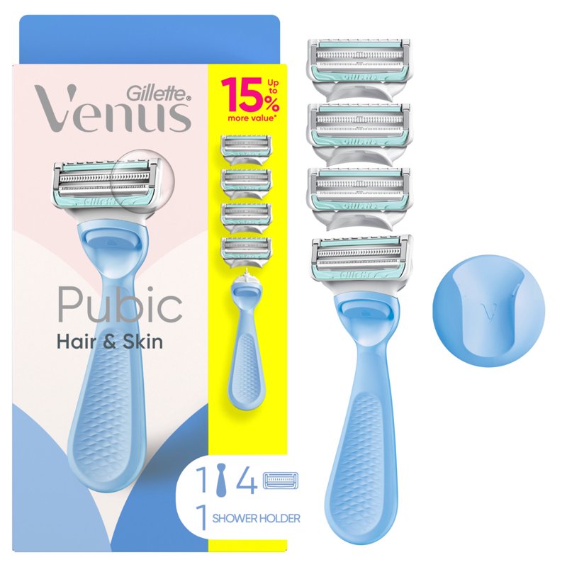 Pubic Hair & Skin Razor for Women - Ergonomic Handle with 2 Blade Refills