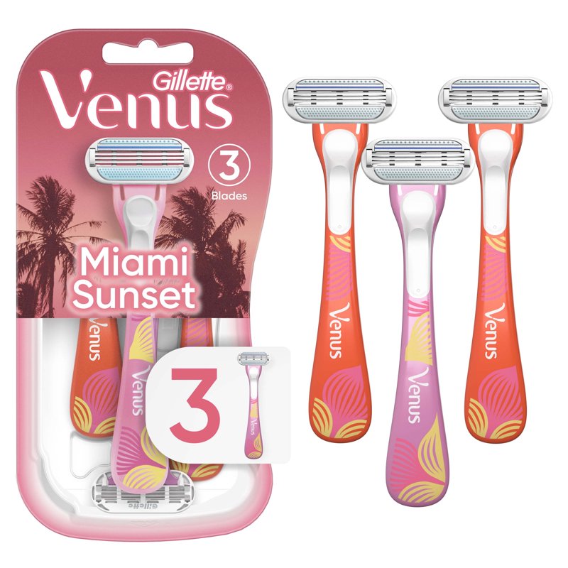 Sensitive Skin Disposable Razors for Women - 3-Blade, 3-Count Pack