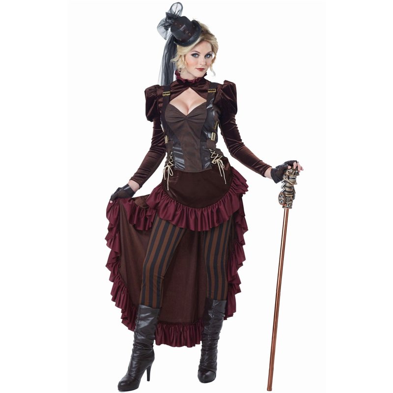 Women's Victorian Steampunk Costume Set with Top Hat and Gloves