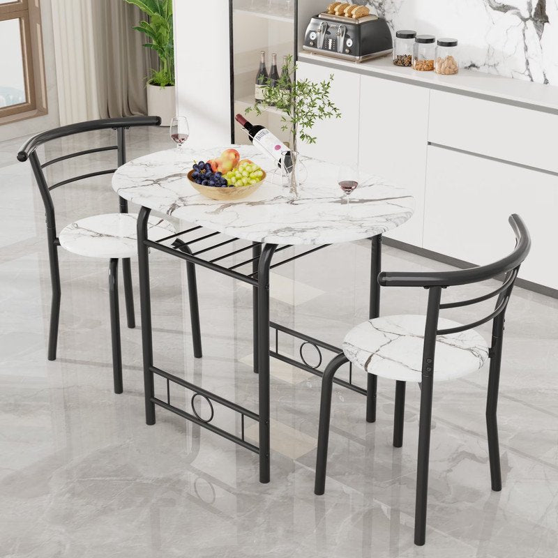 Space-Saving 3-Piece Dining Set for 2 - White