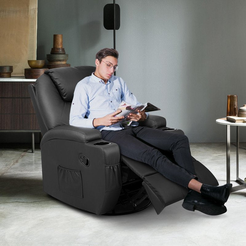 360° Swivel PU Leather Recliner Chair with Massage Function