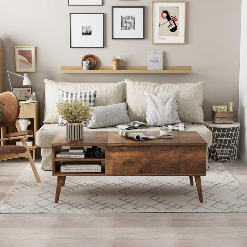 Lift Top Rectangular Wood Coffee Table - Rustic Oak
