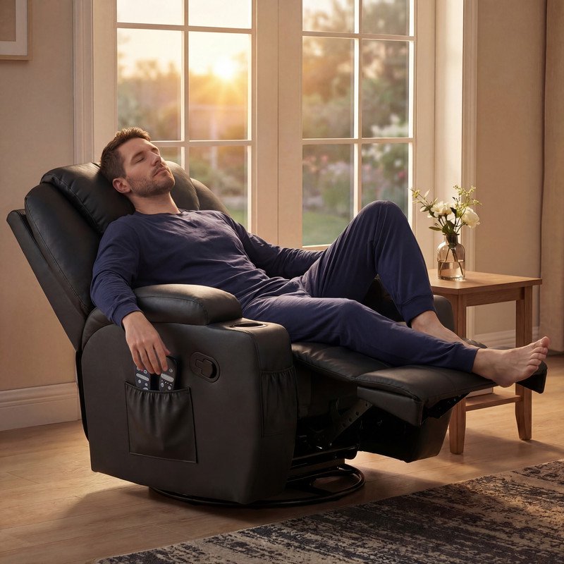 Swivel Rocker Recliner with Massage & Cup Holders - Multiple Colors