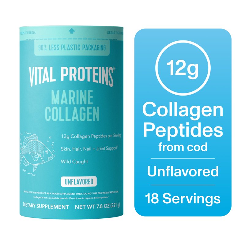 Marine Collagen Peptides Supplement Powder for Joint, Hair, Skin & Nails Support - 7.8 oz