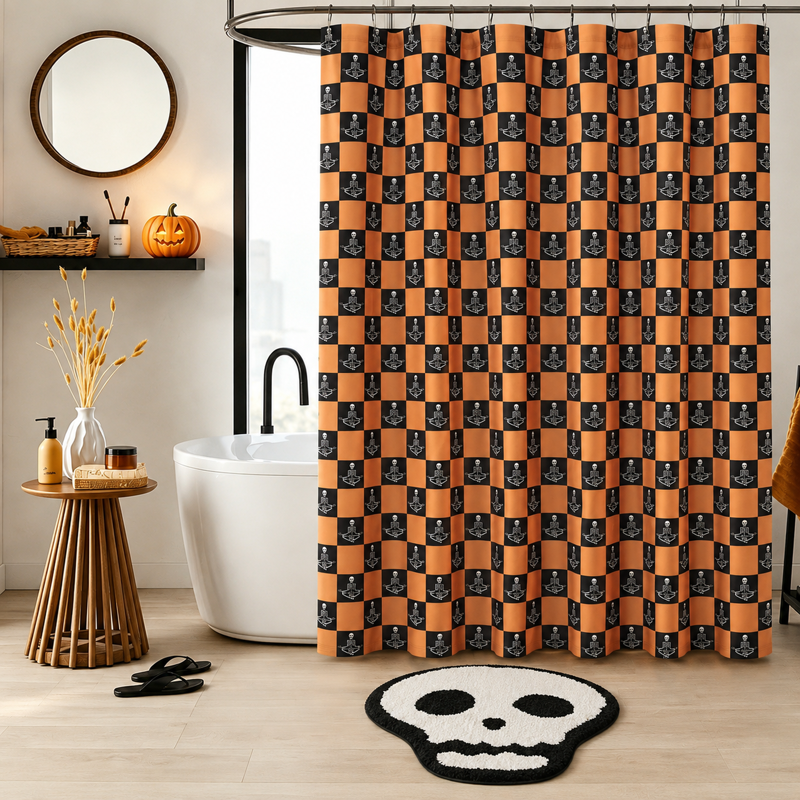 Skeleton Checkered 14-Piece Bath Set with Shower Curtain and Rug