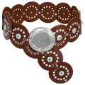 Western Leather Belt for Women Cowgirl Cowgirl Belt Wide Vintage Waist Belt B-Brown Up to 35"