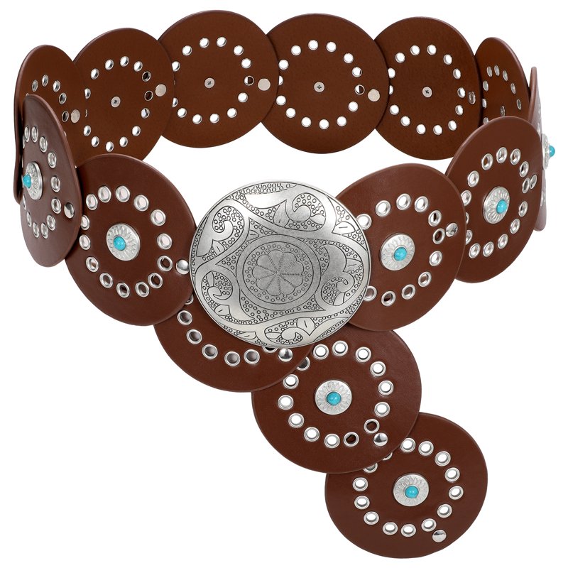 Western Leather Belt for Women Cowgirl Cowgirl Belt Wide Vintage Waist Belt B-Brown Up to 35"
