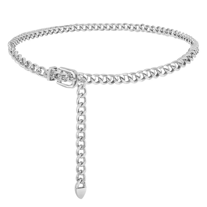 Whippy Silver Chain Belt for Women Adjustable Metal Waist Accessory G-Silver - Up to 52"