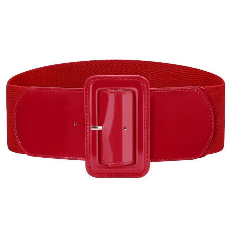 Red Women Wide Elastic Waist Belt for Dresses - Adjustable Retro Style