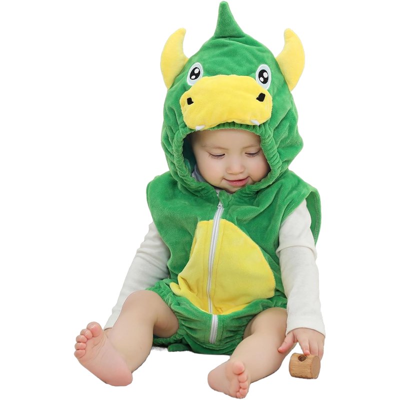 Baby Dinosaur Costume for 0-6 Months - Flannel Hooded Outfit for Halloween & Parties