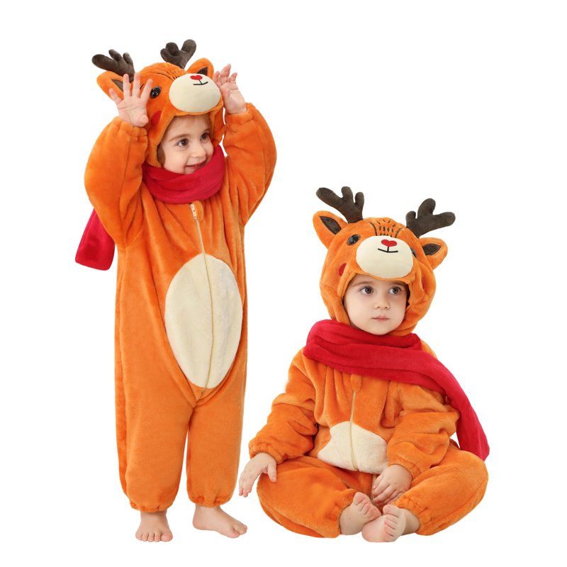 Baby Animal Costume Romper Unisex Winter Flannel Hoodie - Deer, 0-6 Months