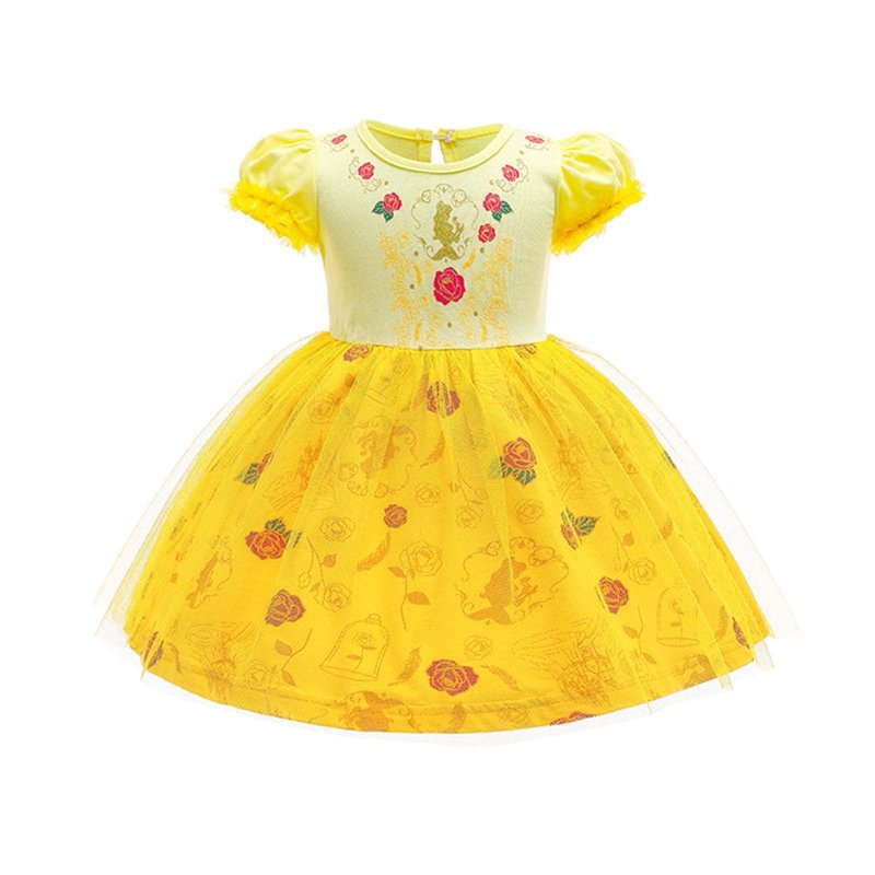 Toddler Girl Princess Dress with Puff Sleeves - Yellow Rose Style 2-3T