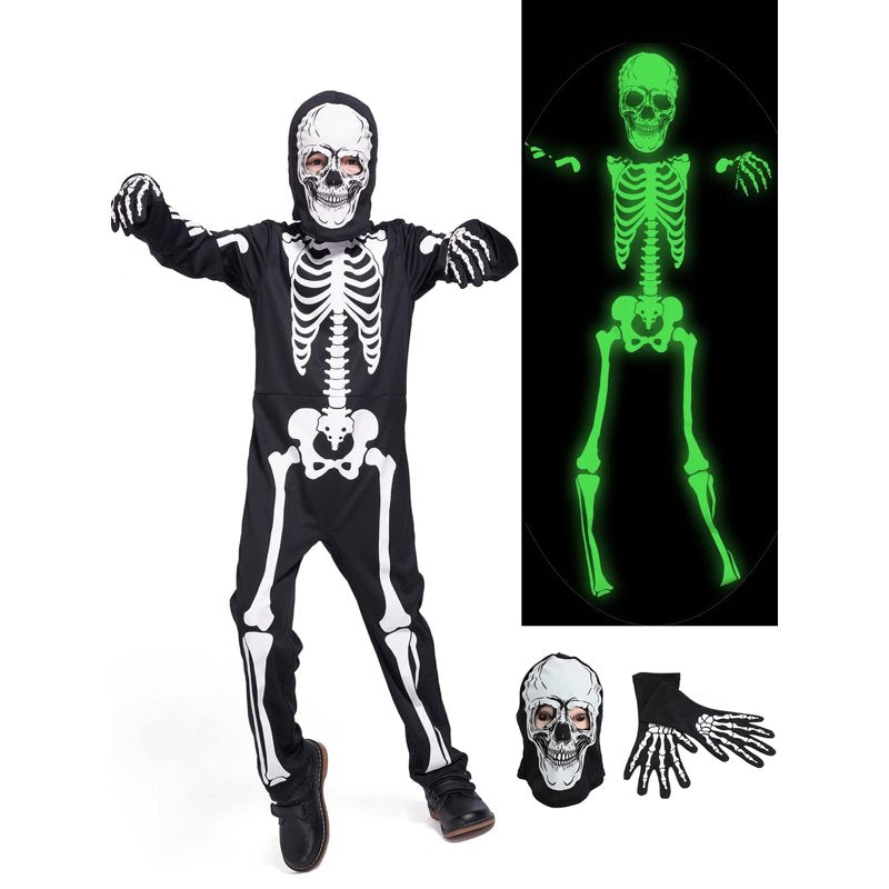 Kids Skeleton Halloween Costume Glow in The Dark 3-Piece Set - 6-7 Years