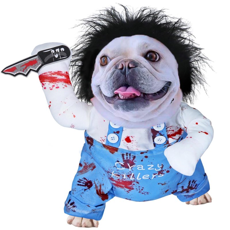 Halloween Deadly Doll Dog Costume - Blue L Pet Spooky Cosplay Outfit
