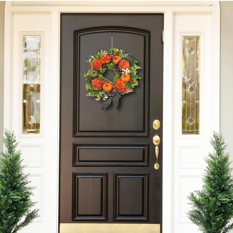 Fall Garland with Halloween Leaves and Pumpkins - Multicolor B, 12 Inch