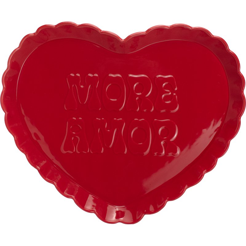Heart-Shaped Red Earthenware Serving Tray - More Amor