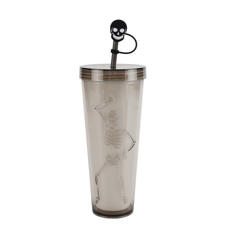 Skeleton Glow-in-the-Dark 26 oz Double-Wall Acrylic Tumbler with Silicone Straw Topper - Halloween Party Drinkware