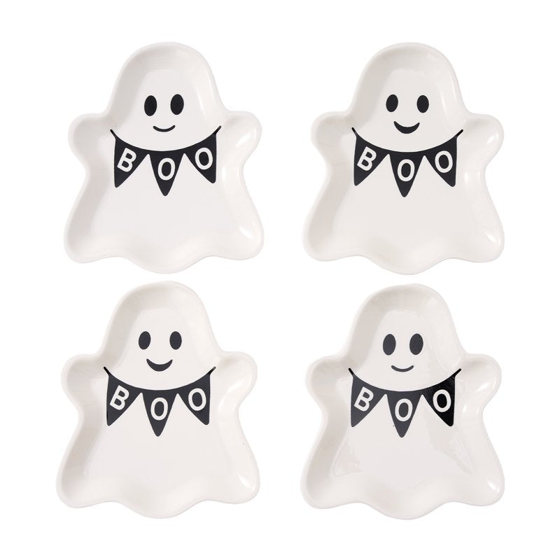 Halloween Ghost Appetizer Plates - 4 Pack, Ceramic, Dishwasher Safe