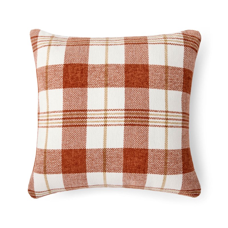 Harvest Plaid Decorative Pillow - 18x18 Inches Fall Home Decor, Reversible