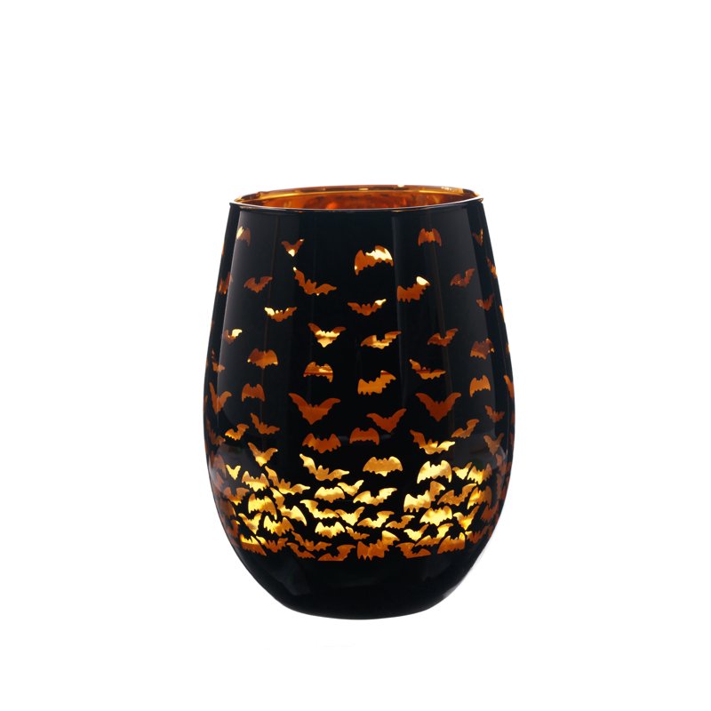 Halloween Two Tone Stemless Wine Glass - Bat Design