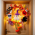 Halloween Wreath with Orange LED Pumpkin and Ghost - Front Door Decor - Variation of THIS listing