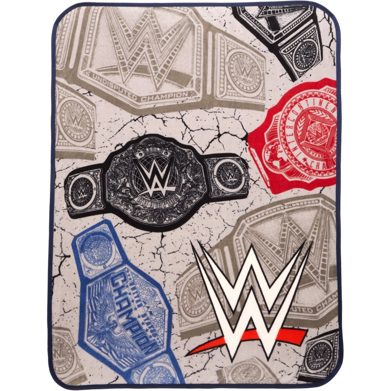 WWE Wrestling Kids Gray Fleece Throw Blanket 46 x 60 - Championship Logo Design