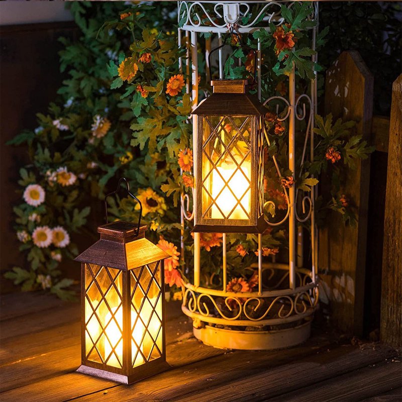 13-Inch Solar Lantern Outdoor Waterproof Hanging Lantern with Flickering Flameless Candle - Garden & Patio Decor
