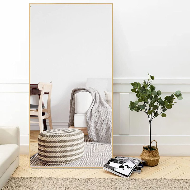47x22 Inch Gold Wall Mirror - Large Aluminum Alloy Wall-Mounted Bathroom & Bedroom Mirror - No Stand
