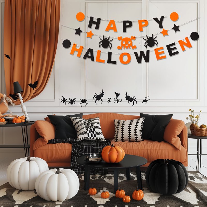 Halloween Skeleton Banner Garland - 118in Non-Woven Fabric Hanging Decor - Variation J