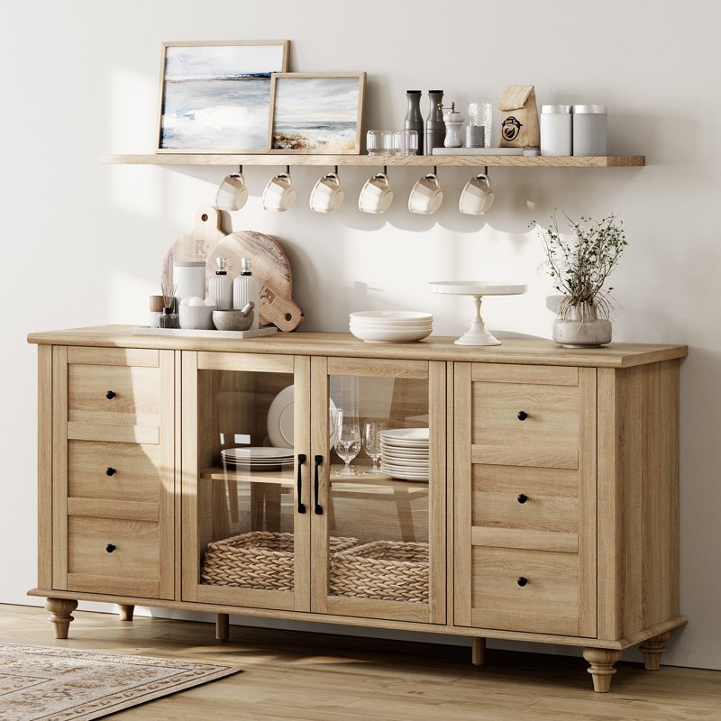 Farmhouse Sideboard - Elegant Oak Buffet Storage
