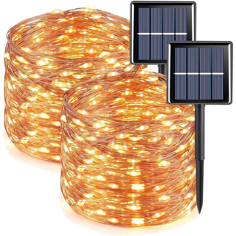 2Pack Warm White Solar Fairy Lights Outdoor Waterproof 33ft 100 LED with 8 Modes