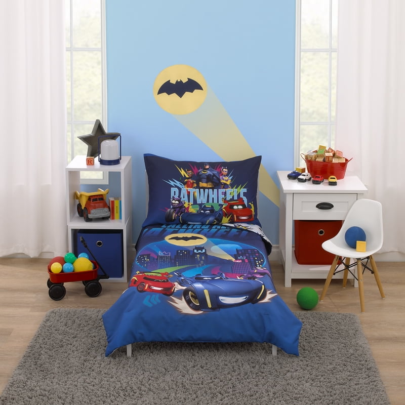 Warner Brothers Batwheels Toddler Bed Set with Bonus Tote Bag - Blue & Red