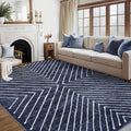 Blue Washable 10x13 Area Rug for Bedroom & Living Room Non Slip Striped Carpet