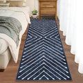 Navy Washable Runner for Hallways - Non Slip Geometric Bathroom Rug 2x6 - Homhougo